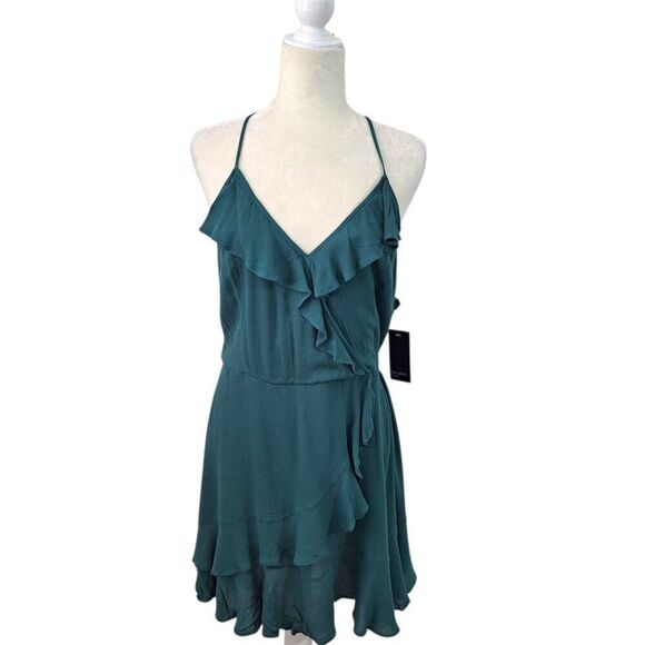 Free Press Women's Ruffle Sleeveless Dress Forest Green Racerback Travel Size L - Picture 7 of 9